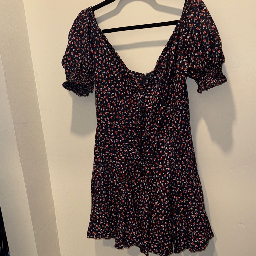 Polo Floral Puff-Sleeve Blue Mini Dress
